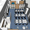 Modern Public Office Space Design With Long Worktables Ergonomic Chairs Green Plants And Glass Partitions