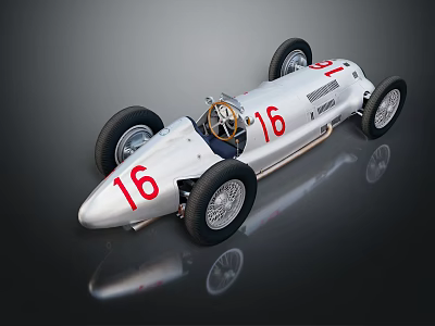 Vintage Single Seater Race Car With Number 16 White Body And Classic Design 3d model