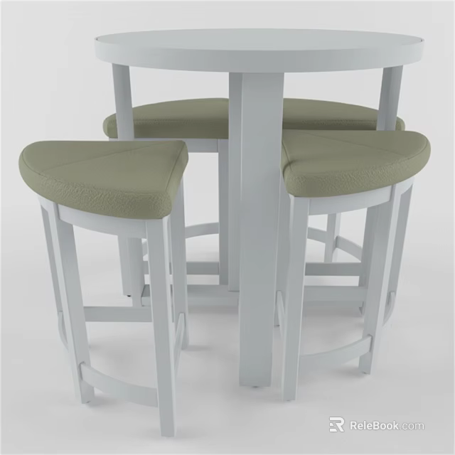 Modern White Round Table With Light Green Stools For Dining Space 3d model