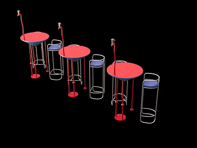 Stylish Public Chairs Set With Metal Frame Red Table And Comfortable Design For Public Use 3d model