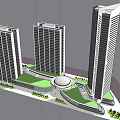 Modern Office Skyscrapers With Green Open Space And Circular Plaza Design
