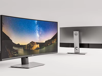 Modern Curved Computer Monitor With Ultra Thin Design And HD Landscape Display Screen 3d model