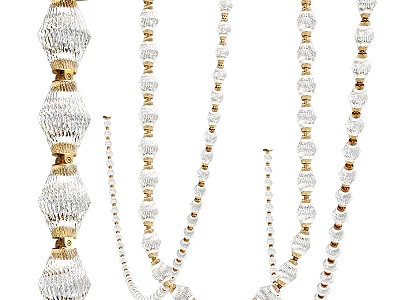 Elegant Crystal Chandelier With Gold Accents And Hanging Bead Strands 3d model