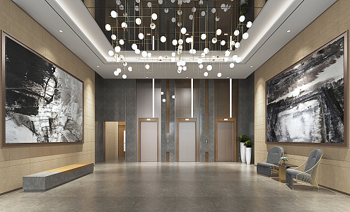 Modern Hall Entry Lobby 3d model