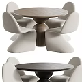 Modern Minimalist Dining Table Set With Round Wooden Tabletop And Beige Upholstered Chairs