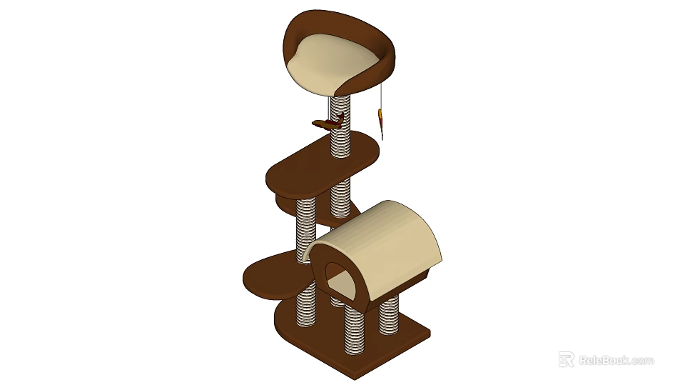 Cat Tree Decorative Ornament Set Multi Level Spiral Steps Brown Beige Cat Bed Hanging Toy 3d model 