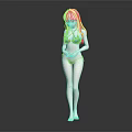 Blonde Female Character 3D Model in Bikini Standing Pose on Dark Background