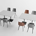 Modern Rectangular Dining Table Set with White Tabletop and Gray Brown Chairs 3d model