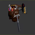 Brown Leather Tool Belt With Multiple Pockets Carrying Tape Measure Scissors Pencils And Hammer