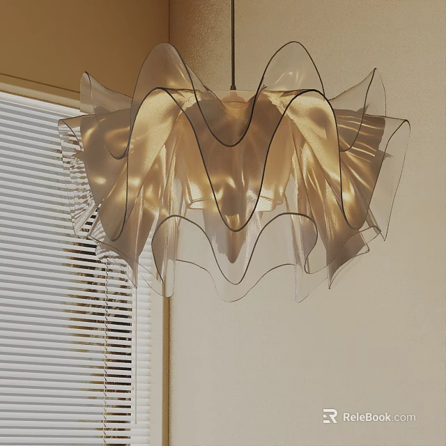 Elegant Modern Translucent Fabric Chandelier With Wave Design And Soft Lighting Effect 3d model 
