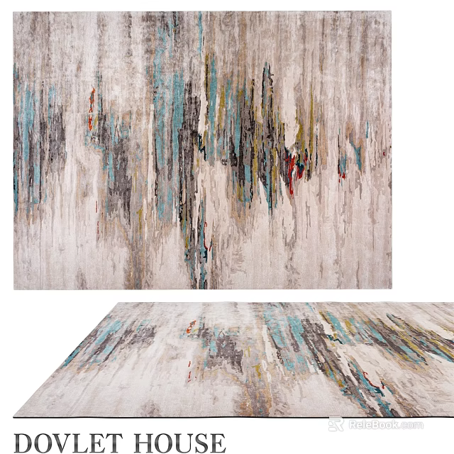 Modern Square Carpet With Abstract Artistic Pattern In Beige Blue Gray Red Yellow Tones 3d model 