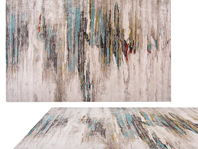 Modern Square Carpet With Abstract Artistic Pattern In Beige Blue Gray Red Yellow Tones 3d model