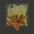 Autumn Tree with Red and Orange Leaves Brown Trunk and Green Grass on Gray Background