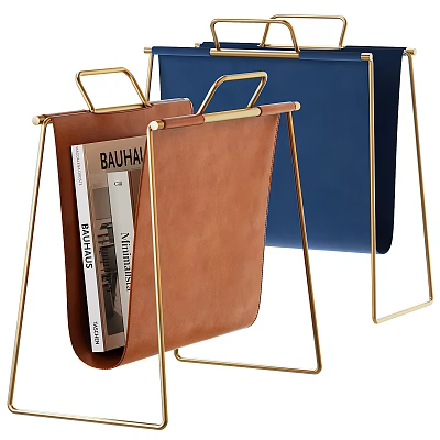 Brown And Blue Leather Magazine Holders With Gold Metal Frames For Books 3d model