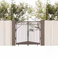 Modern Courtyard Garden Entrance Design With Metal Gate White Walls And Green Trees