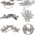 Metallic Wall Decor With Leaf Patterns Bamboo Designs And Circular Ornaments 3d model