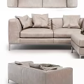 Stylish Light Gray Sofa Set with Plaid Blanket Ottoman and Soft Cushions 3d model
