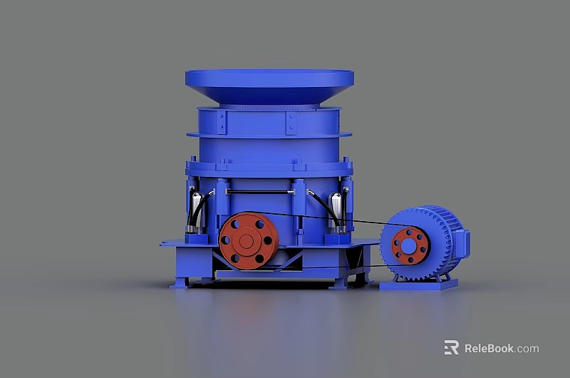 Blue Industrial Equipment Crusher Machine with Red Base Components and Side Motor Structure 3d model 
