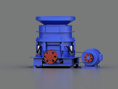 Blue Industrial Equipment Crusher Machine with Red Base Components and Side Motor Structure 3d model