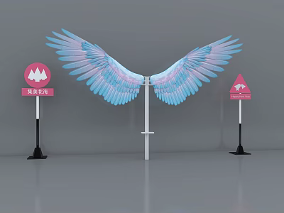 Popular Photo Check In Spot With Large Blue Pink Gradient Wings And Pink Triangle Signs 3d model