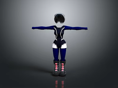 3D Character Model In Blue White Outfit With Helmet Ski Boots Arms Outstretched 3d model