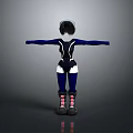 3D Character Model In Blue White Outfit With Helmet Ski Boots Arms Outstretched