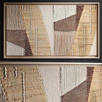 Modern Abstract Painting With Geometric Shapes Woven Textures Warm Tones And Framed Design 3d model