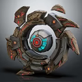 Biomechanical Creature Inspired Mechanical Structure With Rock Elements Red Glowing Lines And Blue Core 3d model
