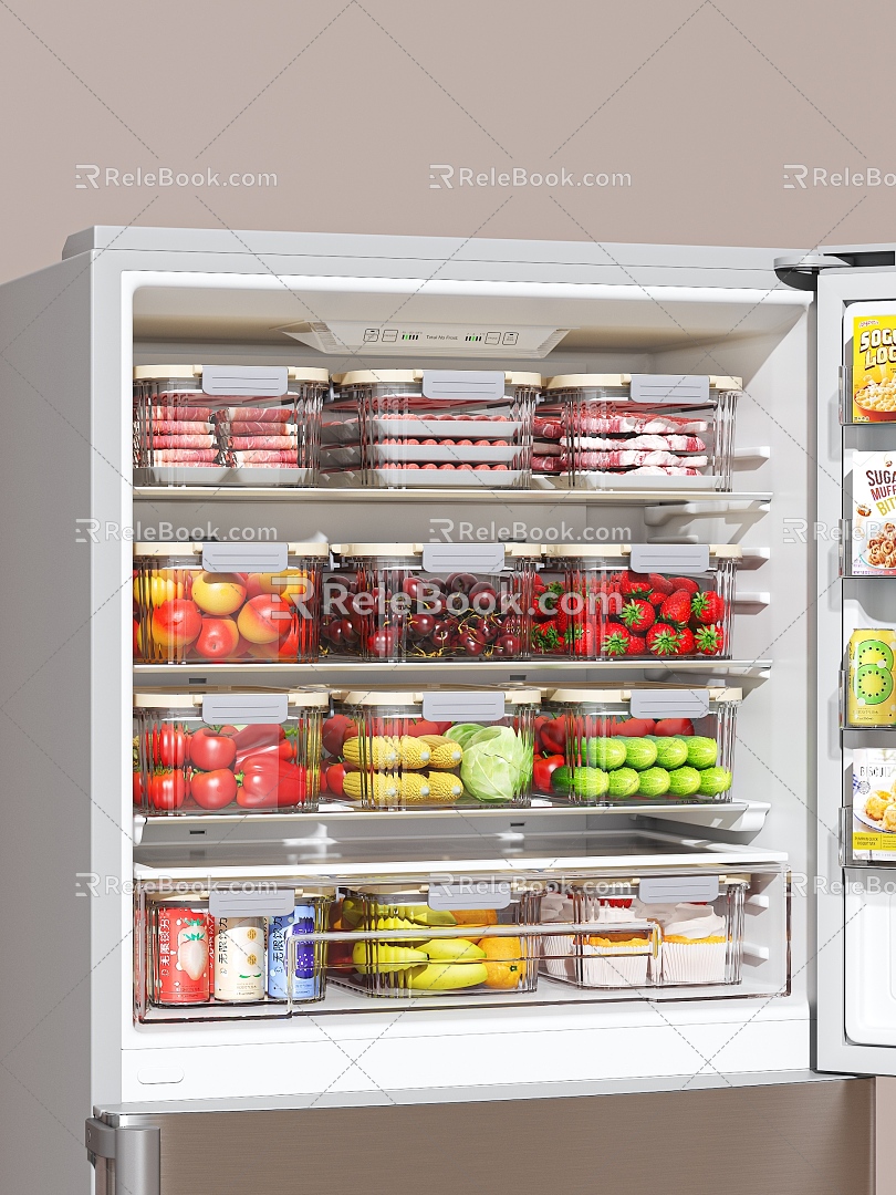 Fridge Preservation Box Fruit Vegetable Meat Steak Peach Cherry Strawberry Tomato Red Pepper Corn Red Pepper Cucumber Banana 3d model