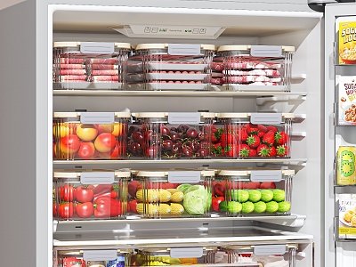 Fridge Preservation Box Fruit Vegetable Meat Steak Peach Cherry Strawberry Tomato Red Pepper Corn Red Pepper Cucumber Banana 3d model