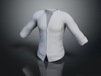 White Minimalist Shirt With Stand Up Collar Rolled Up Cuffs And Front Pocket Design 3d model