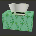 Turquoise Decorative Tissue Box With Green Leaf Pattern And White Tissues 3d model