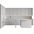 Modern Kitchen With Gray Cabinets Wooden Island Counter And Under Cabinet Lighting
