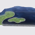 Irregularly Shaped Water Area With Green Grassy Patches And Natural Surface Design