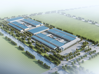 Bird's-eye view of modern factory building 3d model