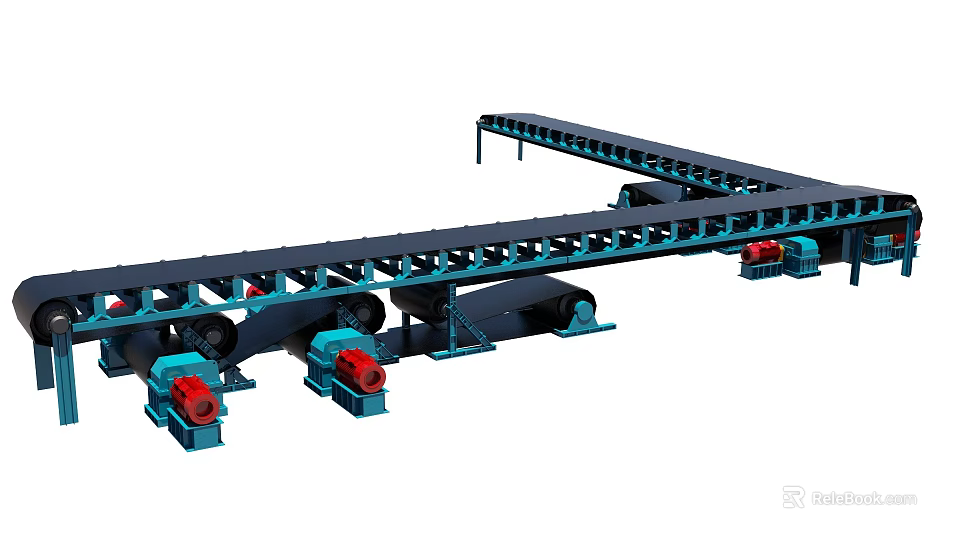 Industrial Conveyor Equipment System With Longitudinal Structure Mechanical Support And Motorized Components 3d model