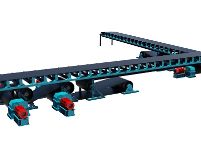 Industrial Conveyor Equipment System With Longitudinal Structure Mechanical Support And Motorized Components 3d model