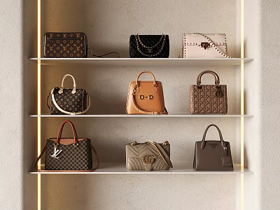 Luxury Handbags Display On Shelves With Various Designs And Colors In Elegant Setting 3d model