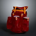 Stylish Red Backpack With Yellow Accents Multiple Pockets And Leather Buckles