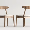 Two Modern Wooden Dining Chairs with Curved Backrest and Upholstered Seat