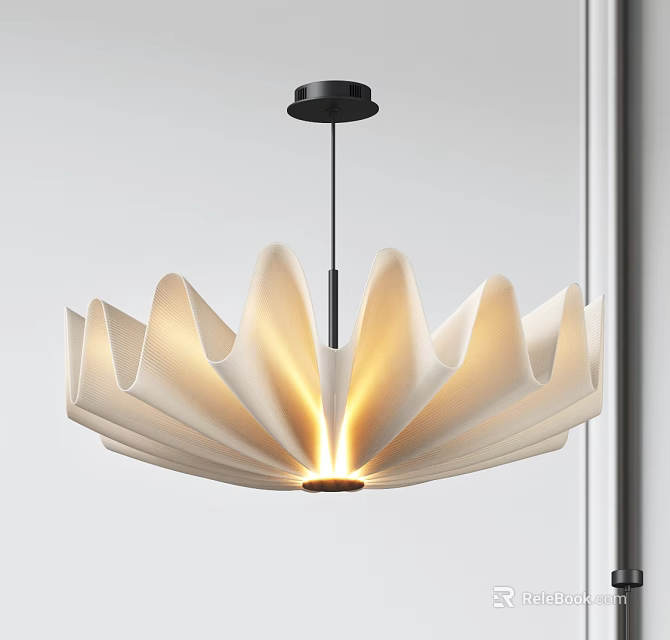 Modern Petal Shaped Chandelier With Cream Shade Soft Lighting And Black Ceiling Base 3d model 