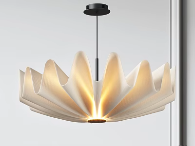 Modern Petal Shaped Chandelier With Cream Shade Soft Lighting And Black Ceiling Base 3d model