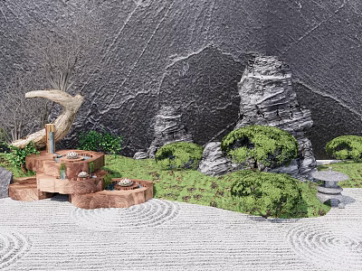 Japanese style landscape sketch dry landscape courtyard garden 3d model