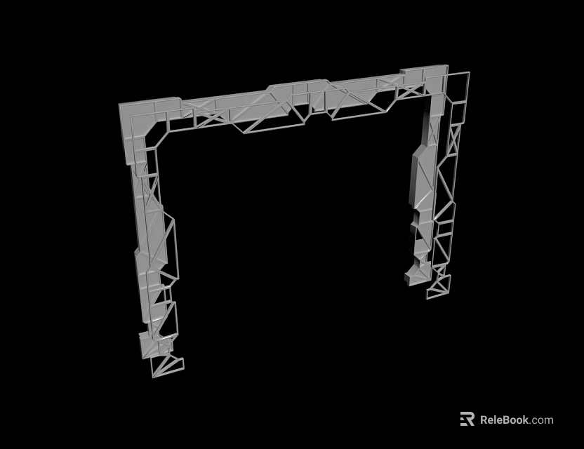 3D Model of Industrial Metal Frame Structure with Geometric Design and White Outline 3d model 