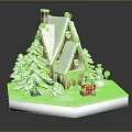 Gingerbread House With Snow Covered Roof Chimney Decorated Windows Candy Decorations Christmas Trees And Gifts