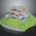 Modern Hillside House With Gray Roof Wooden Exterior Pool And Steps On Green Slope