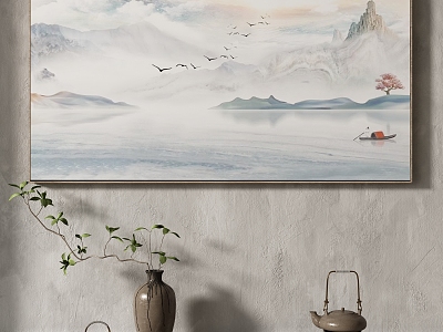 New Chinese Landscape Painting Texture Decoration Painting Italian Minimalist Landscape Painting 3d model