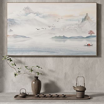 Modern Light Luxury Texture Decorative Painting with Silent Style Italian Style Minimalist New Chinese Landscape Painting 3d model