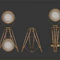 Vintage Industrial Metal Lamp Set With Three Tripod Stands And Round Shades
