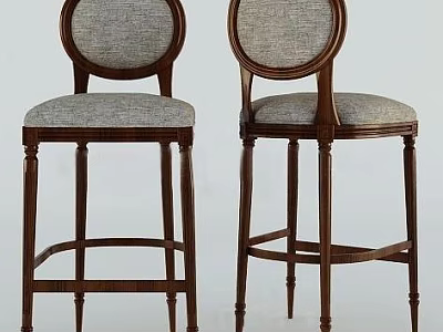 Classic Wooden Frame Bar Stools with Round Backrest and Upholstered Seat 3d model